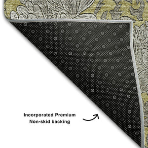 HomeRoots 8' X 10' Elegant Gold and Gray Floral Area Rug with Stain Resistance & UV Protection for Homes 655786