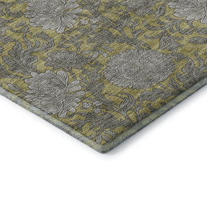 HomeRoots 8' X 10' Elegant Gold and Gray Floral Area Rug with Stain Resistance & UV Protection for Homes 655786