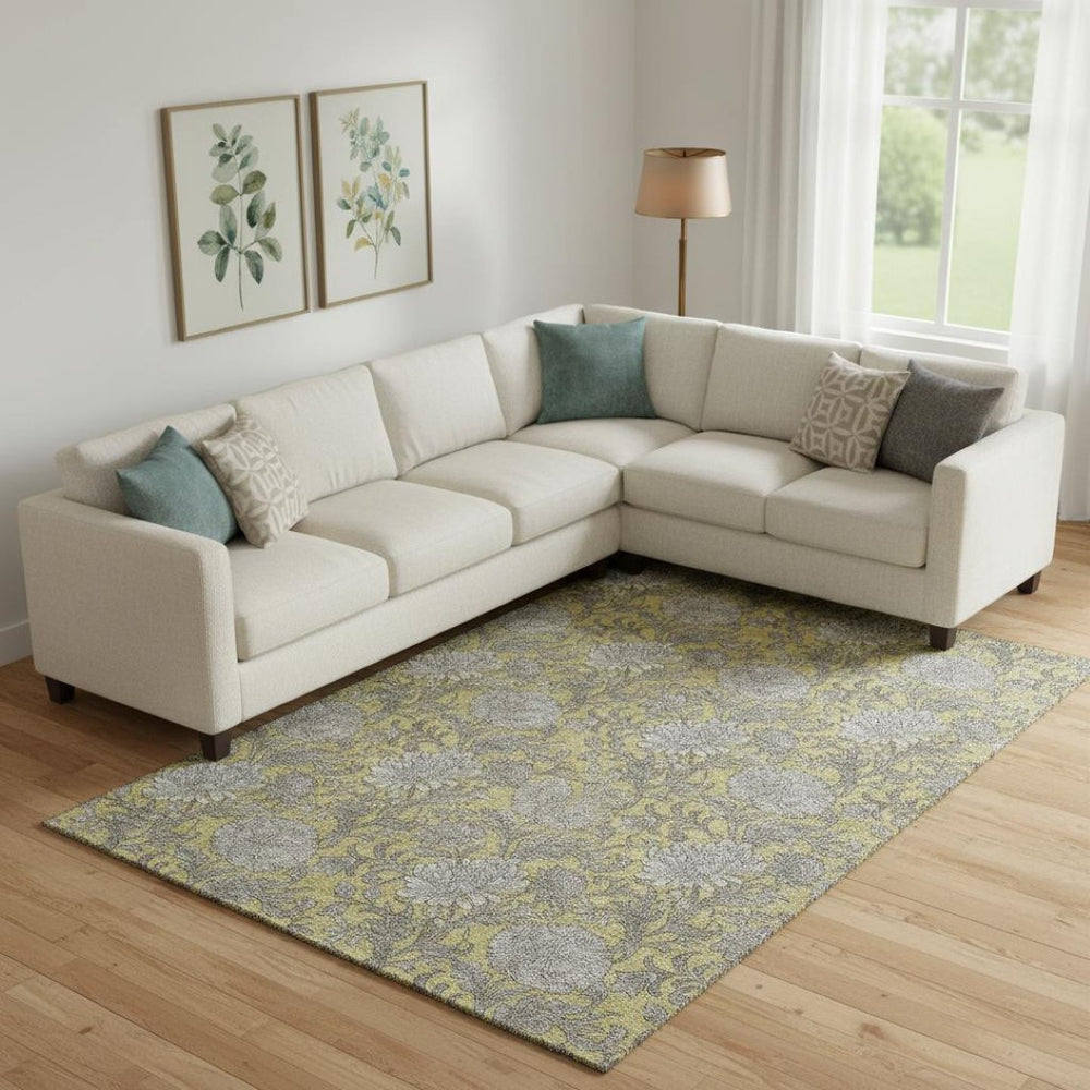 HomeRoots 8' X 10' Elegant Gold and Gray Floral Area Rug with Stain Resistance & UV Protection for Homes 655786