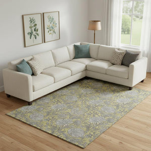 HomeRoots 8' X 10' Elegant Gold and Gray Floral Area Rug with Stain Resistance & UV Protection for Homes 655786