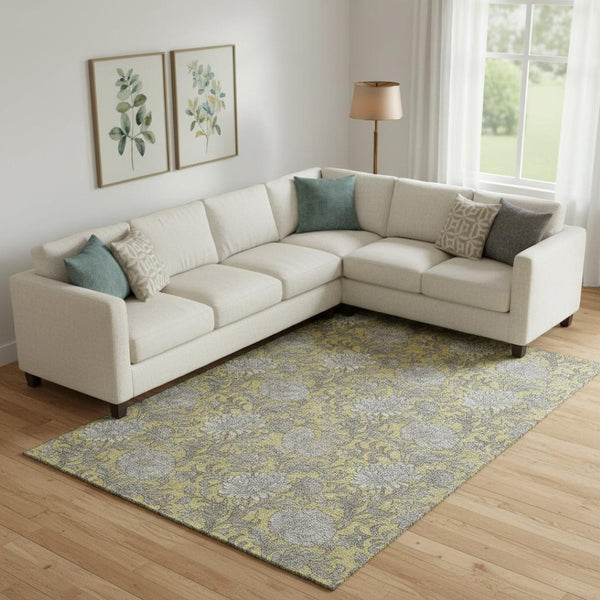 HomeRoots 8' X 10' Elegant Gold and Gray Floral Area Rug with Stain Resistance & UV Protection for Homes 655786