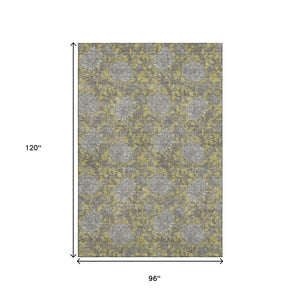 HomeRoots 8' X 10' Elegant Gold and Gray Floral Area Rug with Stain Resistance & UV Protection for Homes 655786