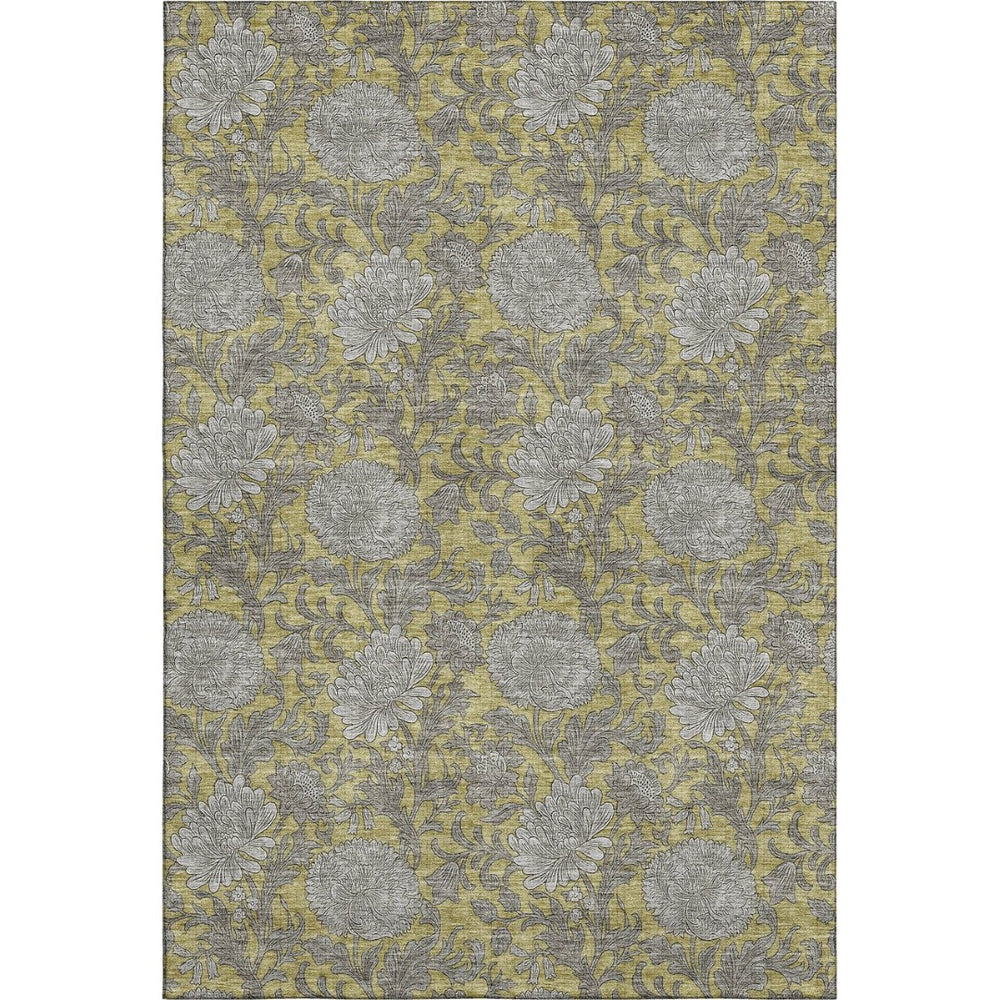 HomeRoots 9' X 12' Gold and Gray Floral Area Rug - Durable, Washable with UV Protection for Active Homes 655787