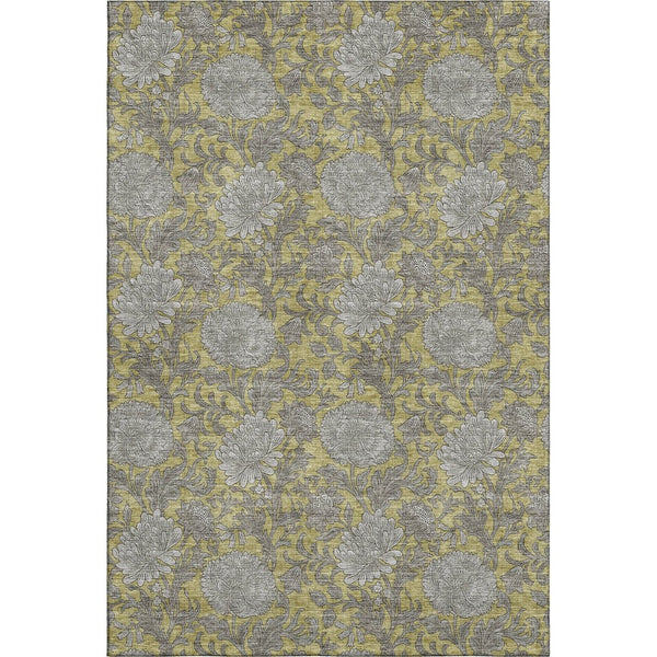 HomeRoots 9' X 12' Gold and Gray Floral Area Rug - Durable, Washable with UV Protection for Active Homes 655787
