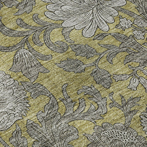 HomeRoots 9' X 12' Gold and Gray Floral Area Rug - Durable, Washable with UV Protection for Active Homes 655787