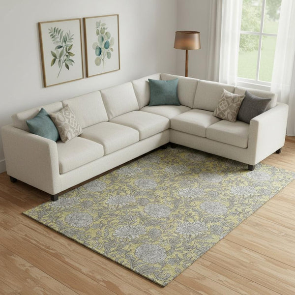 HomeRoots 10' X 14' Gold and Gray Floral Area Rug - Washable, Stain Resistant, UV Protected for Family Homes 655788