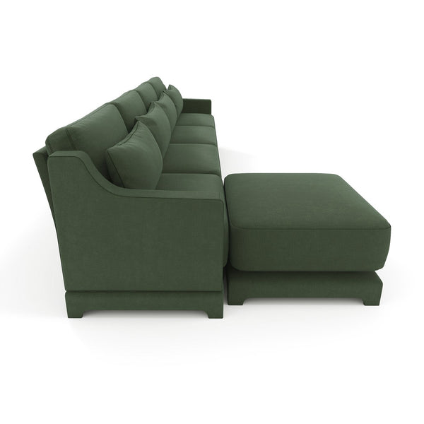 English Elm Four-Seater Sofa With Movable Ottoman - Elegant Green Chenille, Ergonomic Design & Easy Assembly W714S01221