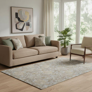 HomeRoots 5' Gray and Silver Floral Area Rug - Washable, UV Protected, Durable Design for Easy Care Living Spaces 655790
