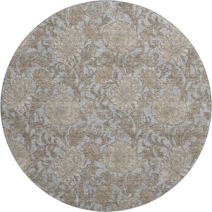 HomeRoots 8' Gray and Silver Floral Washable Round Rug - Durable UV-Protected Design for Busy Homes & Style 655791