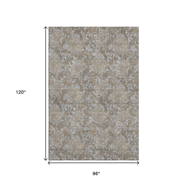 HomeRoots 8' X 10' Gray and Silver Floral Area Rug - Stylish, Durable, Washable with UV Protection for Any Room 655792