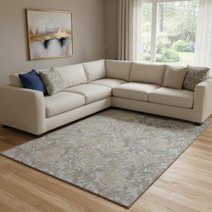 HomeRoots 8' X 10' Gray and Silver Floral Area Rug - Stylish, Durable, Washable with UV Protection for Any Room 655792