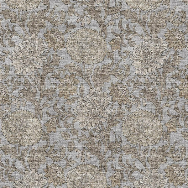 HomeRoots 8' X 10' Gray and Silver Floral Area Rug - Stylish, Durable, Washable with UV Protection for Any Room 655792