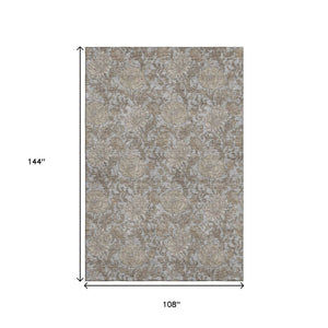 HomeRoots 9' X 12' Durable Gray & Silver Floral Area Rug - Washable, UV Protected, Stain Resistant Design 655793