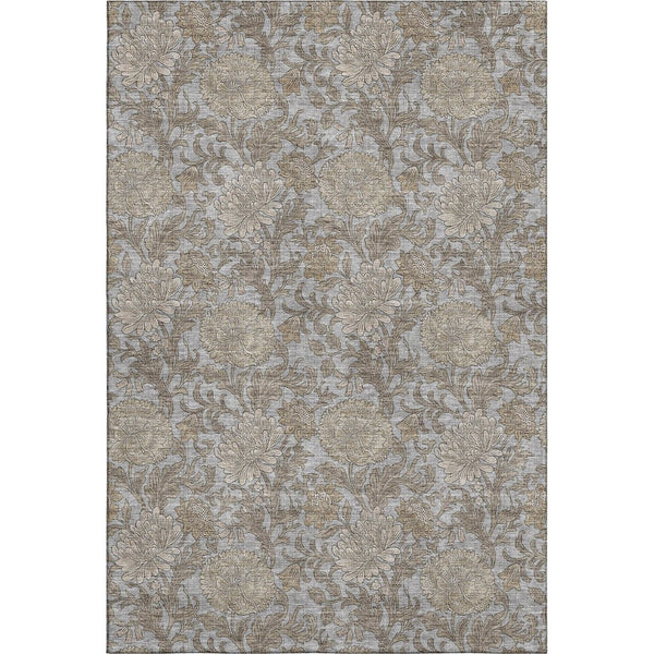 HomeRoots 9' X 12' Durable Gray & Silver Floral Area Rug - Washable, UV Protected, Stain Resistant Design 655793