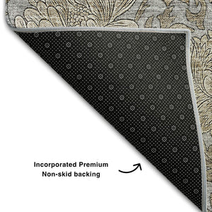 HomeRoots 9' X 12' Durable Gray & Silver Floral Area Rug - Washable, UV Protected, Stain Resistant Design 655793