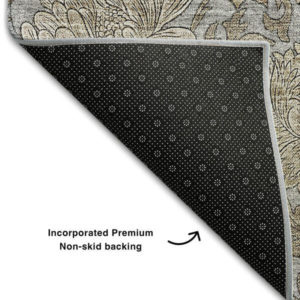 HomeRoots 9' X 12' Durable Gray & Silver Floral Area Rug - Washable, UV Protected, Stain Resistant Design 655793