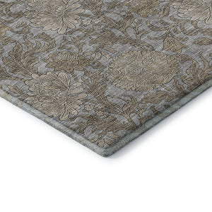 HomeRoots 9' X 12' Durable Gray & Silver Floral Area Rug - Washable, UV Protected, Stain Resistant Design 655793