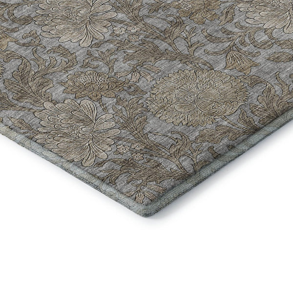 HomeRoots 9' X 12' Durable Gray & Silver Floral Area Rug - Washable, UV Protected, Stain Resistant Design 655793