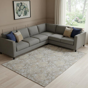 HomeRoots 9' X 12' Durable Gray & Silver Floral Area Rug - Washable, UV Protected, Stain Resistant Design 655793