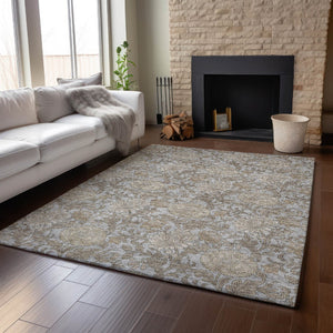 HomeRoots 9' X 12' Durable Gray & Silver Floral Area Rug - Washable, UV Protected, Stain Resistant Design 655793