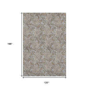 HomeRoots 10' X 14' Gray And Silver Floral Area Rug - Washable, UV-Protected, Durable Design for Any Space 655794
