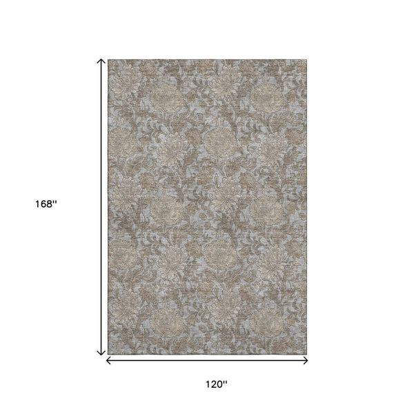 HomeRoots 10' X 14' Gray And Silver Floral Area Rug - Washable, UV-Protected, Durable Design for Any Space 655794