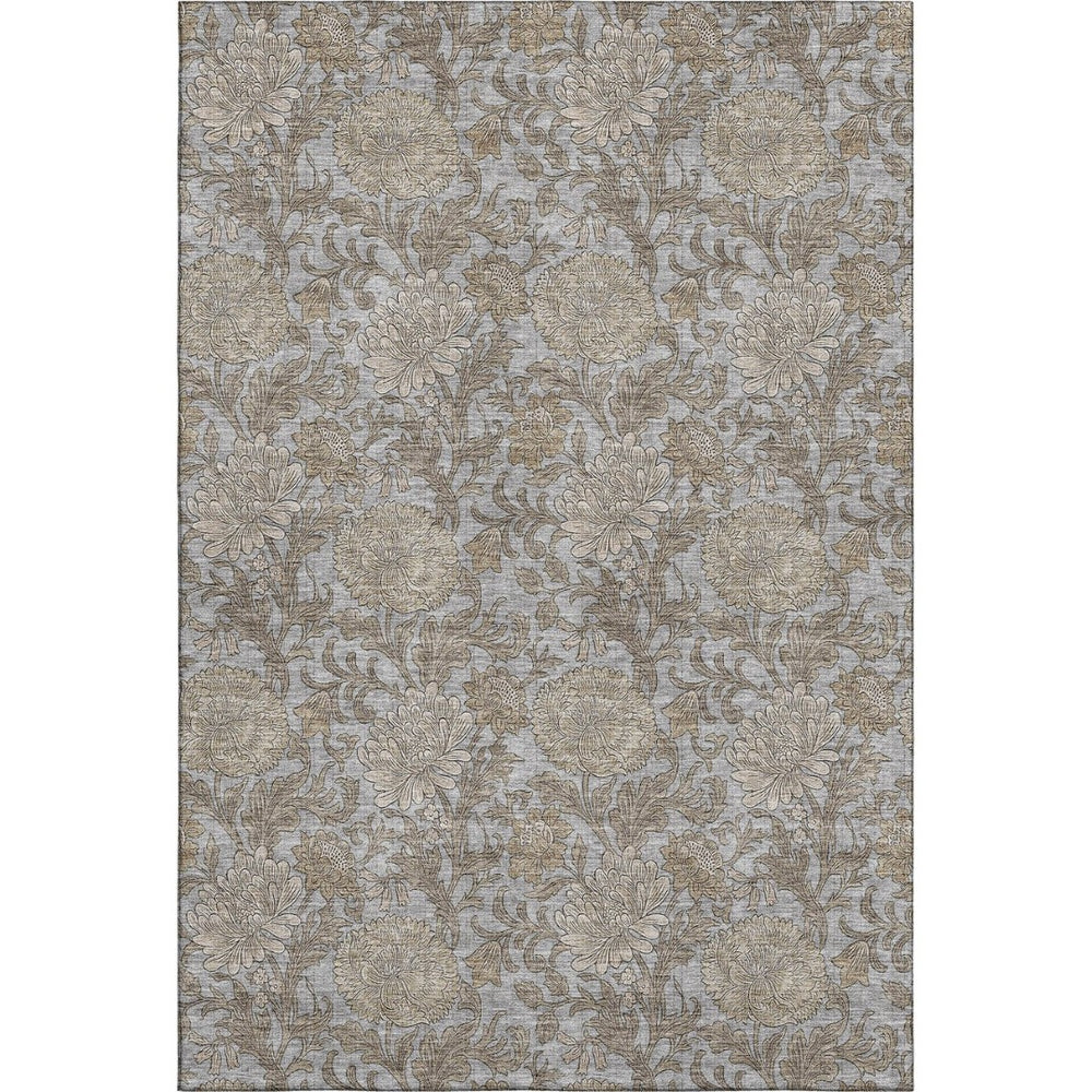 HomeRoots 10' X 14' Gray And Silver Floral Area Rug - Washable, UV-Protected, Durable Design for Any Space 655794