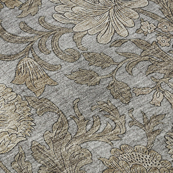 HomeRoots 10' X 14' Gray And Silver Floral Area Rug - Washable, UV-Protected, Durable Design for Any Space 655794