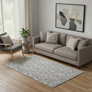 HomeRoots 5' X 8' Ivory and Gray Floral Area Rug - Machine Washable, UV Protected, Durable for High Traffic Areas 655796