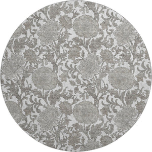 HomeRoots 8' Elegant Ivory & Gray Floral Round Rug – Washable, UV-Protected, Stain-Resistant, Durable Design! 655797