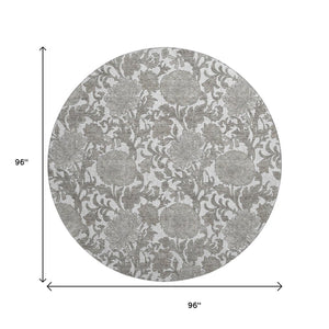 HomeRoots 8' Elegant Ivory & Gray Floral Round Rug – Washable, UV-Protected, Stain-Resistant, Durable Design! 655797