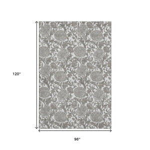 HomeRoots 8' X 10' Elegant Ivory and Gray Floral Washable Area Rug with UV Protection for Every Home Decor 655798