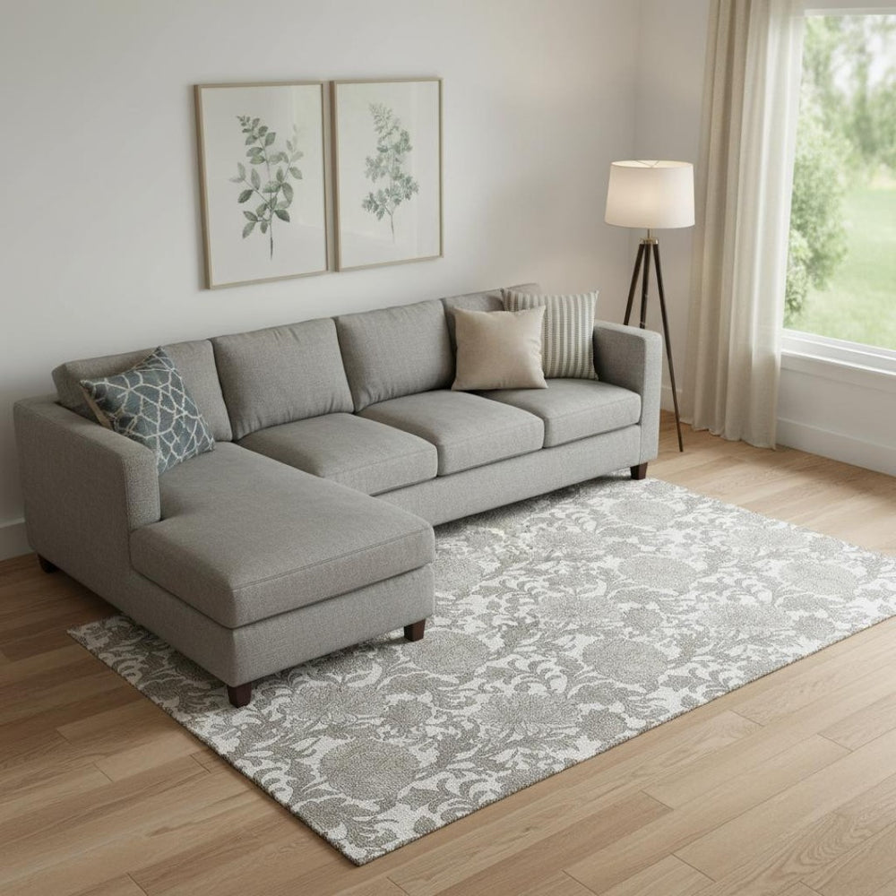 HomeRoots 8' X 10' Elegant Ivory and Gray Floral Washable Area Rug with UV Protection for Every Home Decor 655798