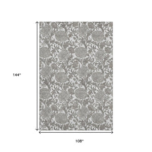 HomeRoots 9' X 12' Ivory & Gray Floral Area Rug - Stylish, Washable, UV-Protected for Busy Homes & Elegance 655799