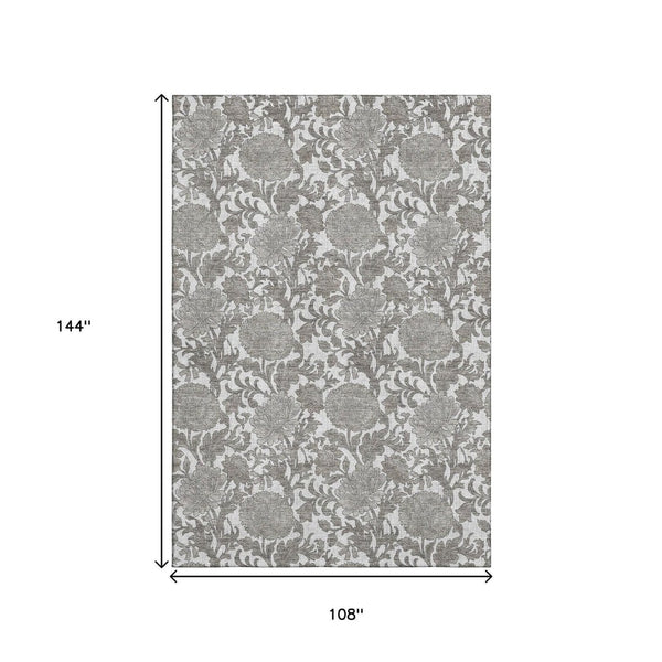 HomeRoots 9' X 12' Ivory & Gray Floral Area Rug - Stylish, Washable, UV-Protected for Busy Homes & Elegance 655799