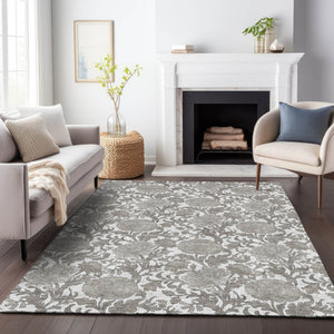 HomeRoots 9' X 12' Ivory & Gray Floral Area Rug - Stylish, Washable, UV-Protected for Busy Homes & Elegance 655799