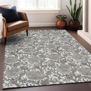 HomeRoots 9' X 12' Ivory & Gray Floral Area Rug - Stylish, Washable, UV-Protected for Busy Homes & Elegance 655799