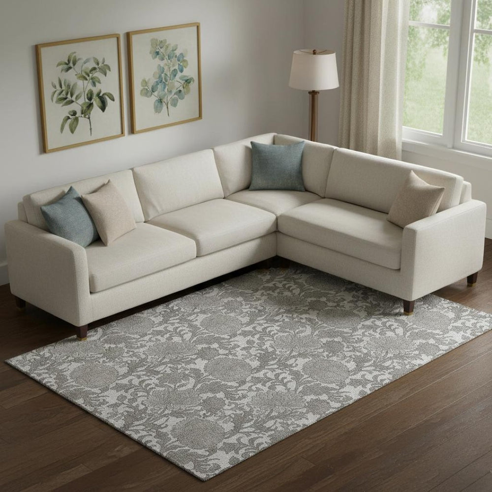 HomeRoots 9' X 12' Ivory & Gray Floral Area Rug - Stylish, Washable, UV-Protected for Busy Homes & Elegance 655799