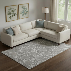 HomeRoots 9' X 12' Ivory & Gray Floral Area Rug - Stylish, Washable, UV-Protected for Busy Homes & Elegance 655799