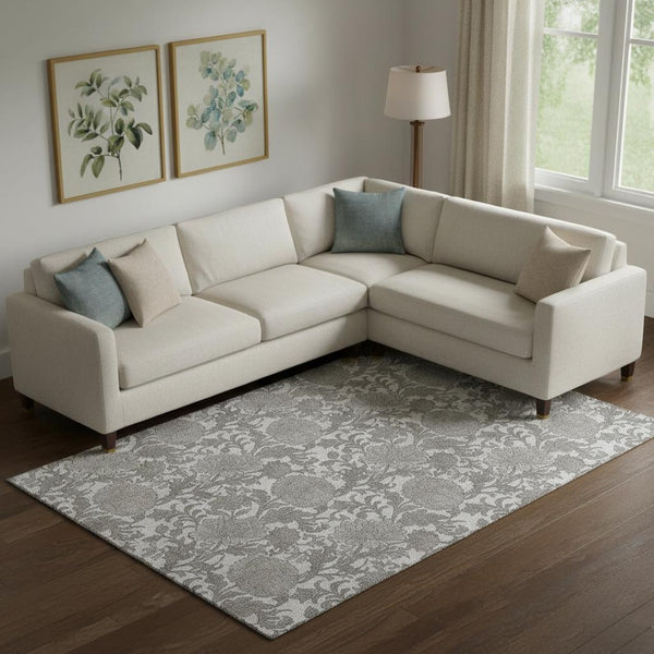 HomeRoots 9' X 12' Ivory & Gray Floral Area Rug - Stylish, Washable, UV-Protected for Busy Homes & Elegance 655799
