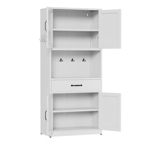 English Elm 71 Inch Steel Kitchen Pantry Cabinet with Adjustable Shelves Drawer and Hooks Modern White T2398P413028