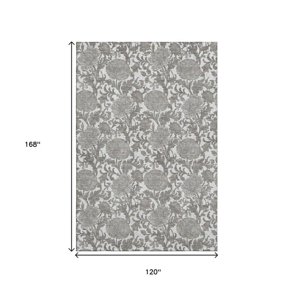 HomeRoots 10' X 14' Elegant Ivory and Gray Floral Area Rug - Washable, UV Resistant, Ideal for Busy Homes 655800