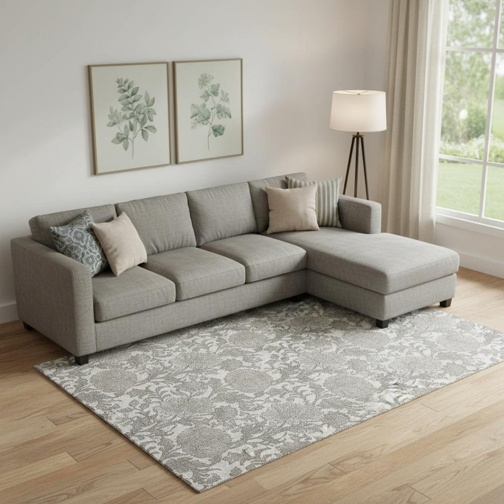 HomeRoots 10' X 14' Elegant Ivory and Gray Floral Area Rug - Washable, UV Resistant, Ideal for Busy Homes 655800
