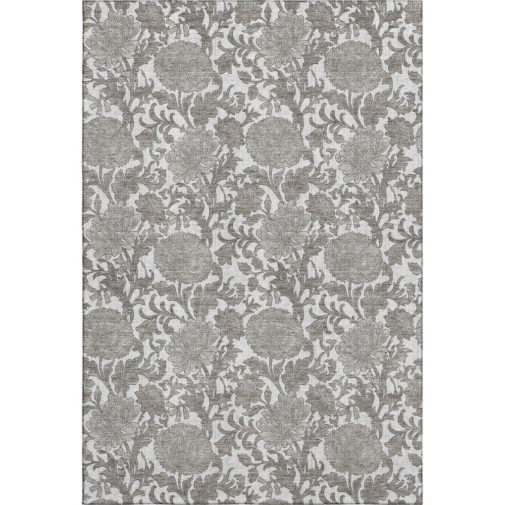 HomeRoots 10' X 14' Elegant Ivory and Gray Floral Area Rug - Washable, UV Resistant, Ideal for Busy Homes 655800