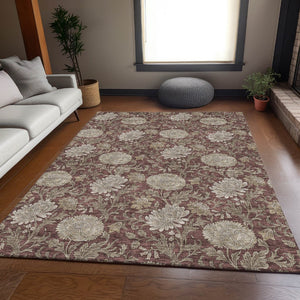 HomeRoots 5' X 8' Merlot Beige Floral Area Rug - Durable, Stain-Resistant, UV-Protected for Stylish Spaces 655802
