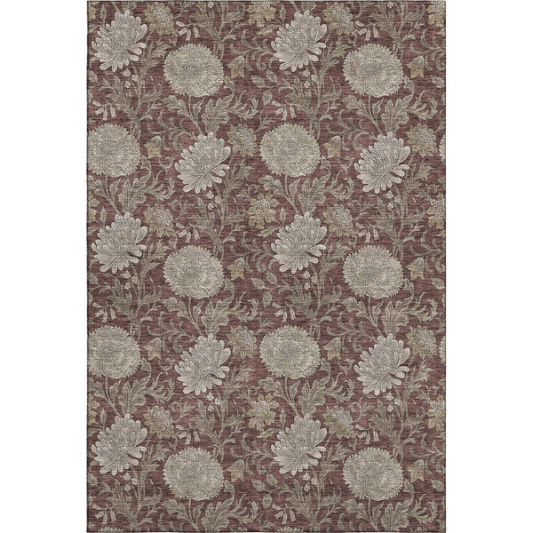 HomeRoots 5' X 8' Merlot Beige Floral Area Rug - Durable, Stain-Resistant, UV-Protected for Stylish Spaces 655802