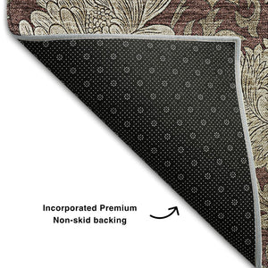 HomeRoots 5' X 8' Merlot Beige Floral Area Rug - Durable, Stain-Resistant, UV-Protected for Stylish Spaces 655802