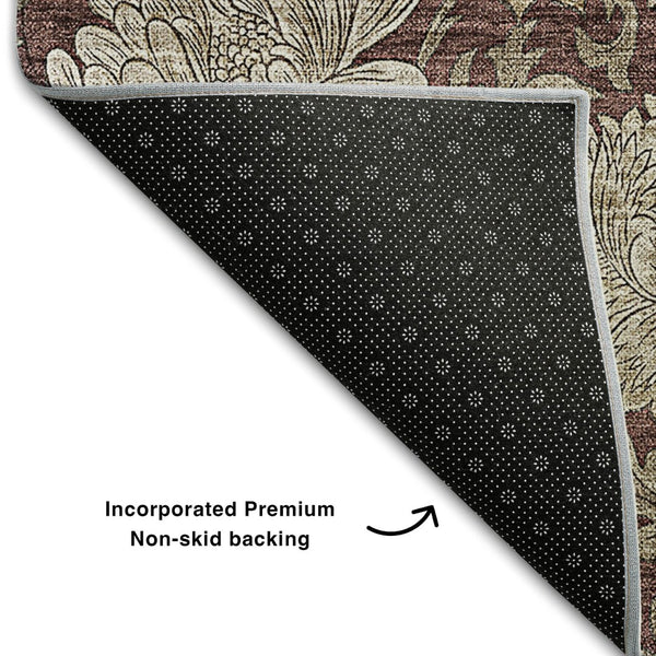 HomeRoots 5' X 8' Merlot Beige Floral Area Rug - Durable, Stain-Resistant, UV-Protected for Stylish Spaces 655802
