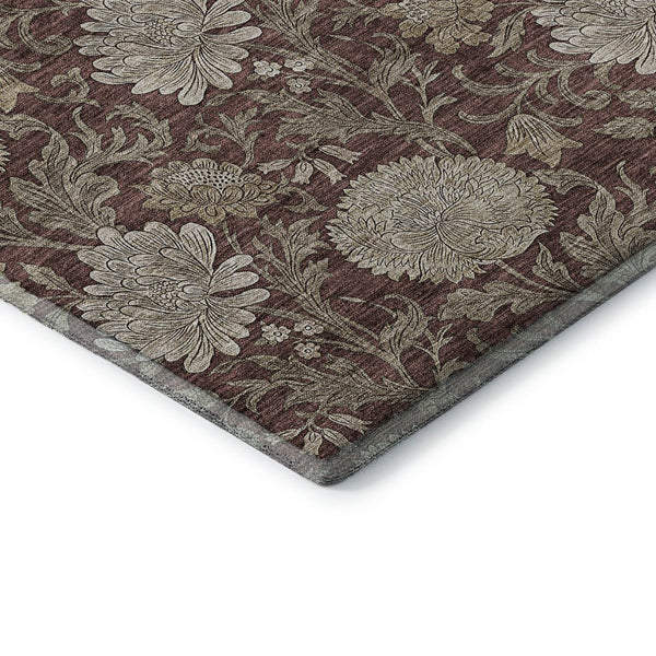 HomeRoots 5' X 8' Merlot Beige Floral Area Rug - Durable, Stain-Resistant, UV-Protected for Stylish Spaces 655802