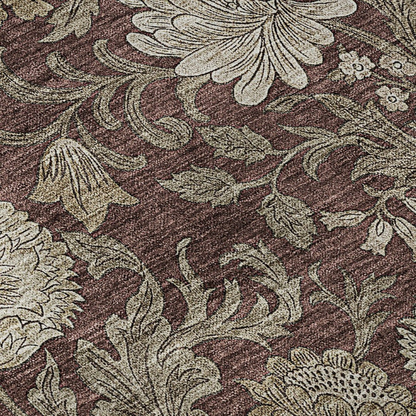 HomeRoots 5' X 8' Merlot Beige Floral Area Rug - Durable, Stain-Resistant, UV-Protected for Stylish Spaces 655802
